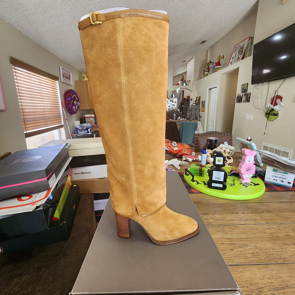 Franco Sarto Camel Suede Heeled Boots